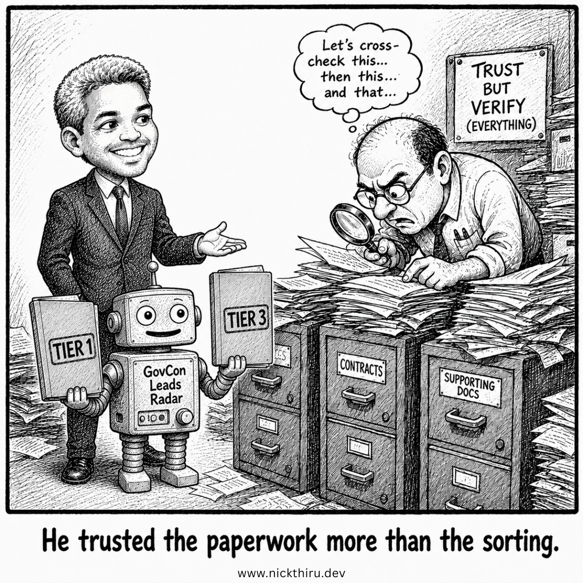 Illustration for GovCon Leads Radar — Turning three business goals into a testable build order